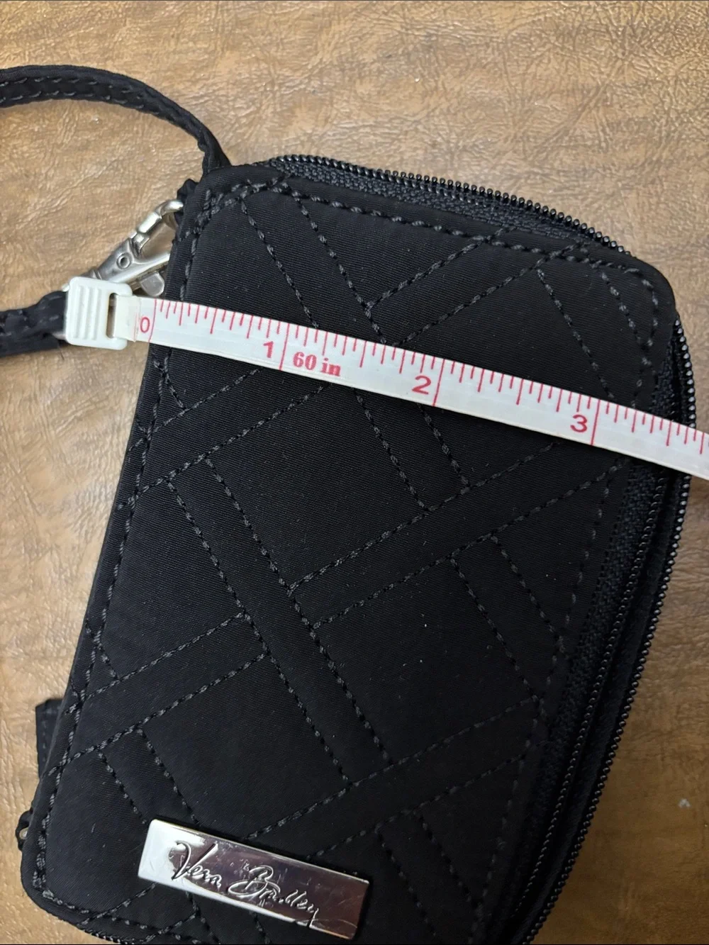 Vera Bradley Black Quilted Wristlet Cellphone and Card Wallet with Strap